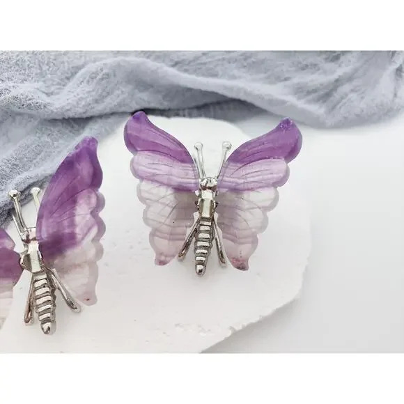 Purple Fluorite Butterfly Wings Crystal Carving - Picture 3 of 6